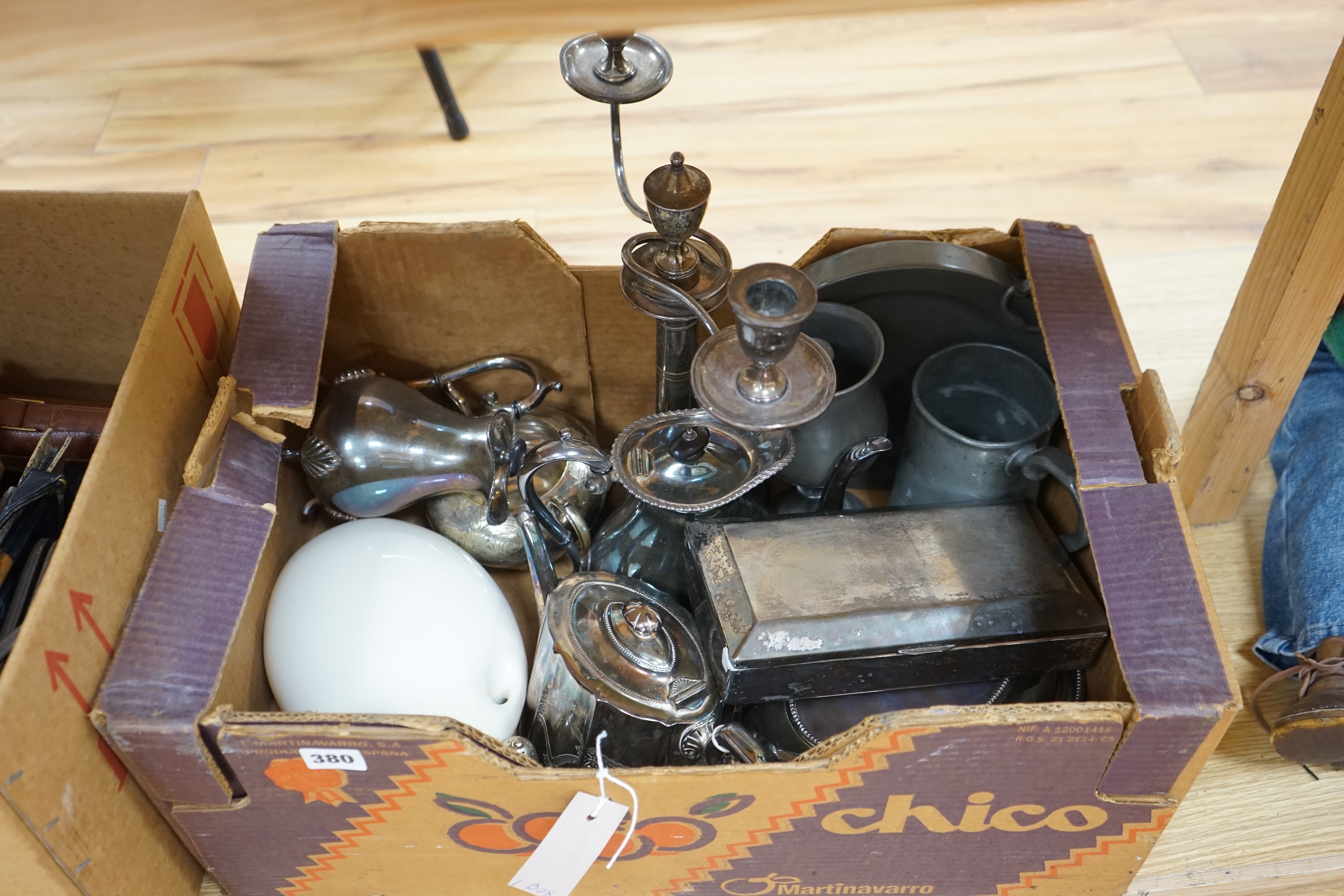 A mixed assortment of silver plated ware, pewter etc